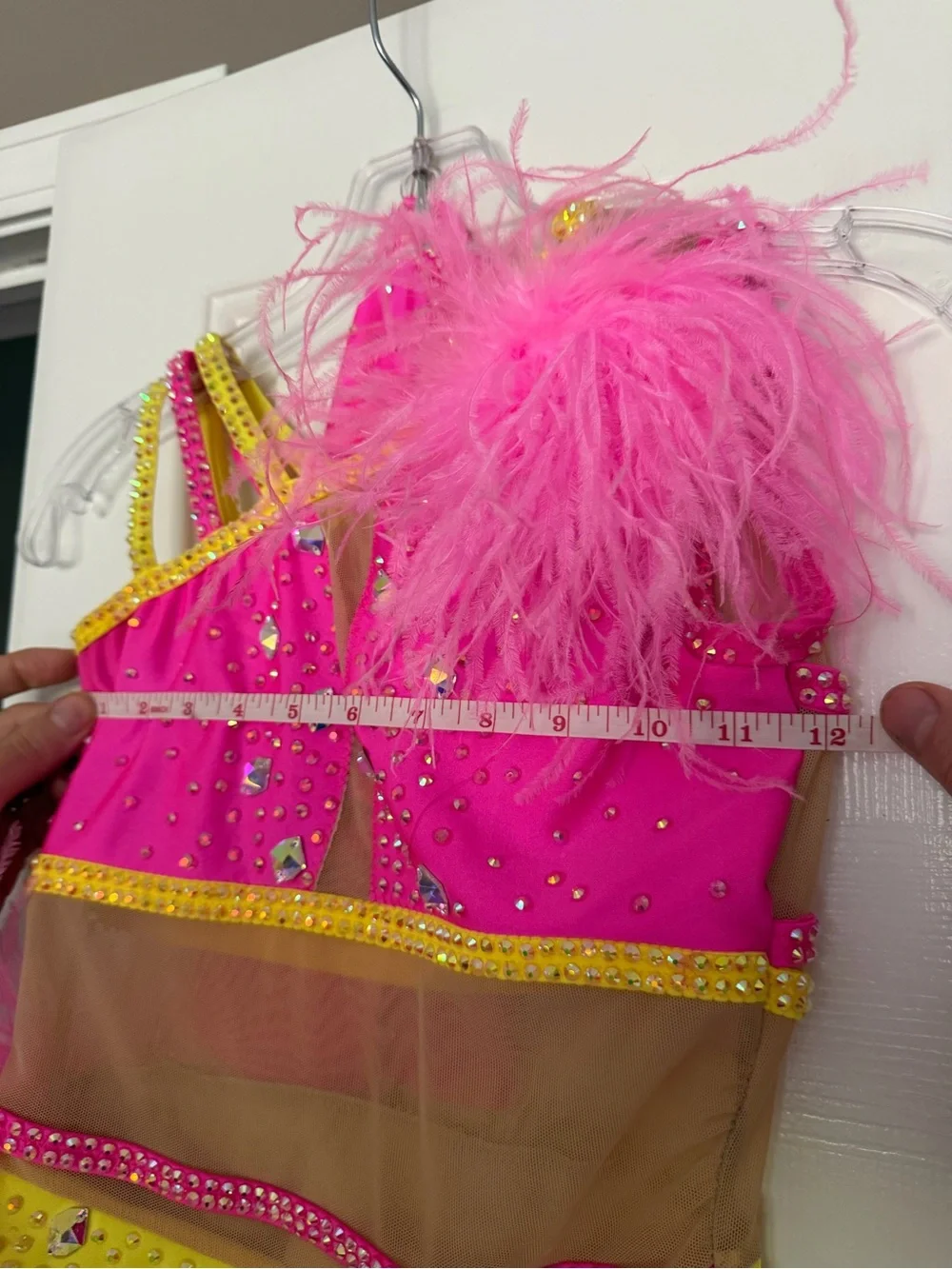 Hot Pink & Yellow Girls' Sequin Feather Dance Costume